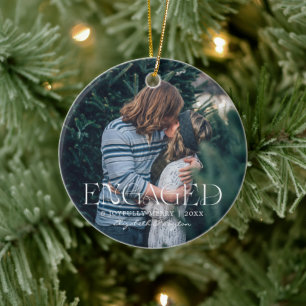 Erste WeihnachtsVerlobt   Sentimental Foto Keramik Ornament