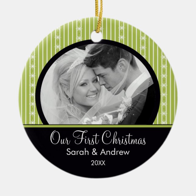 Erste Weihnachtsverzierungs-grüne u. schwarze Keramikornament (Vorne)