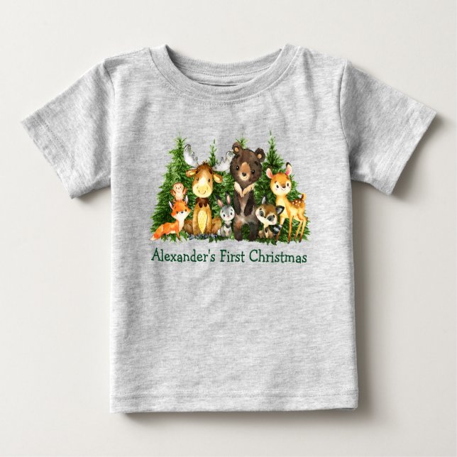 Erste Weihnachtswaldtiere Graue Tiere Baby T-shirt (Vorderseite)
