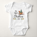 Erste Weihnachtswasserfarbe Baby Strampler<br><div class="desc">Niedliche Wasserfarbe Schlitten und Äste mein erstes Weihnachtskind Shirt. Benutzerdefinierte Vorlage Sie können das Datum ändern.</div>
