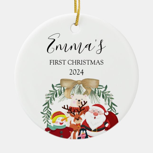 Erste Weihnachtswoodland Keramik Ornament (Vorne)