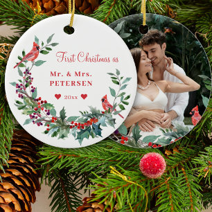 Erste Weihnachtszeit Herr und Frau floral elegante Keramik Ornament