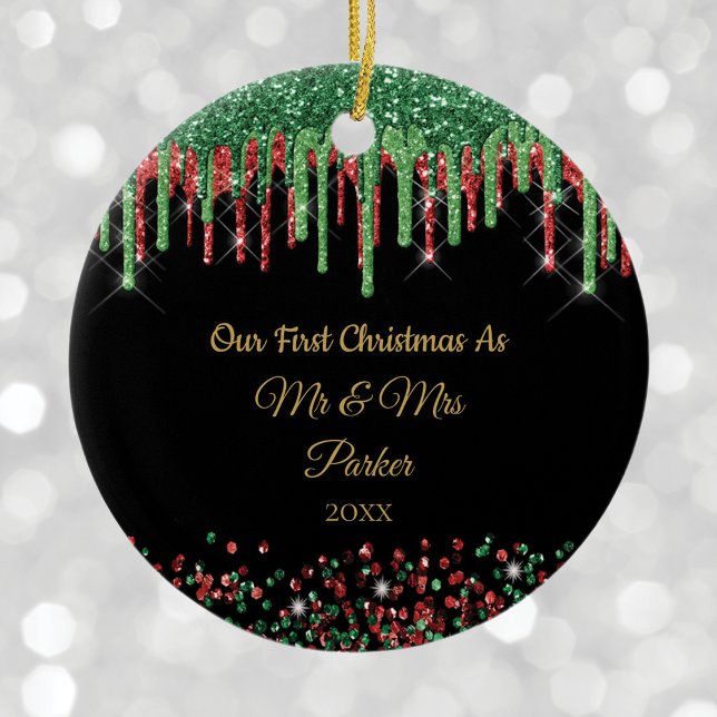 Erste Weihnachtszeit Mr. & Mrs. Black Glam Glitzer Keramik Ornament (Von Creator hochgeladen)