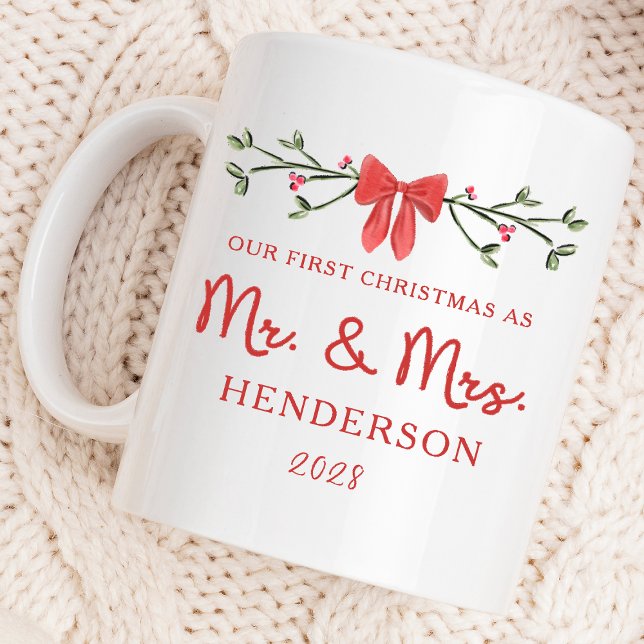 Erste Weihnachtszeit Mr. & Mrs. Custom Neu Kaffeetasse (Celebrate your first Christmas as Mr. & Mrs. with a cozy, personalized holiday mug!)