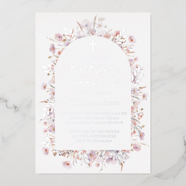 Erste Wildblumen der Heiligen Kommune silber Folieneinladung (Vorderseite)