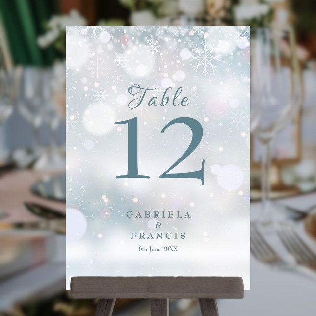 Erste Winterhochzeit mit Schneeflocken Tischnummer (First Snowflakes Winter Wedding Table Number)