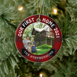 Erste Zuhause Rustikales Rot Kariert 2 Foto Keramik Ornament