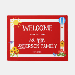 Erste Zuhause Welcome Typografy Sunflower Red Whit Fußmatte