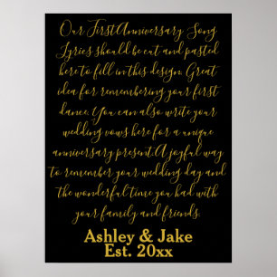 Ersteinzeit-Song-Texte-Jubiläumsgeschenk neu Poster