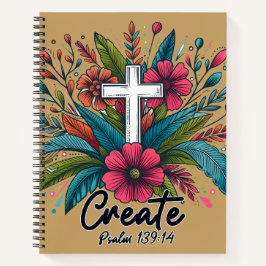Erstelle Christian | Psalm 139 Florales Kreuz Jour Notizbuch