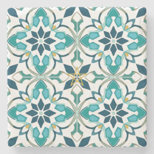 Erstelle Dein eigenes Aqua Grün Gold Faux Talavera Steinuntersetzer