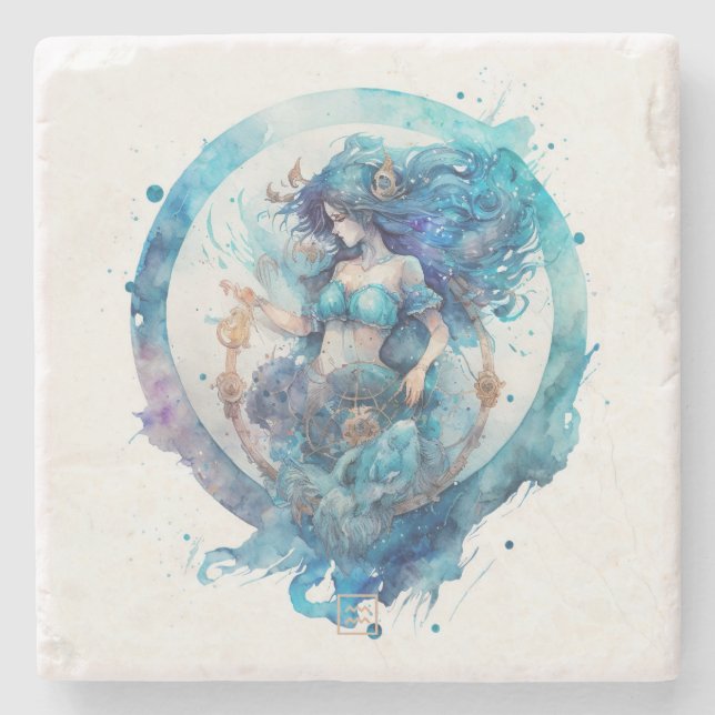 Erstelle Dein Eigenes Aquarell Wassermann Steinuntersetzer (Vorderseite)