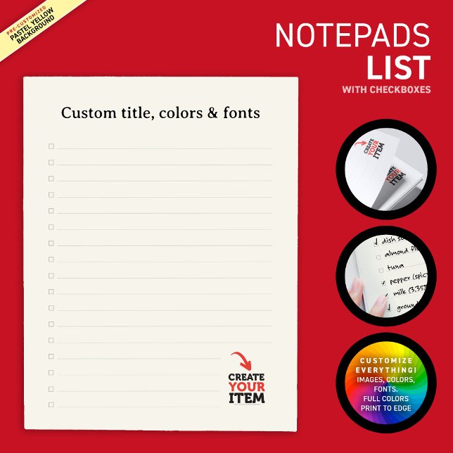 ERSTELLE-DEIN-EIGENES Benutzerdefinierter Upload d Notizblock (Create your own to-do or grocery list. Edit texts, images, colors, fonts, and upload your own images)