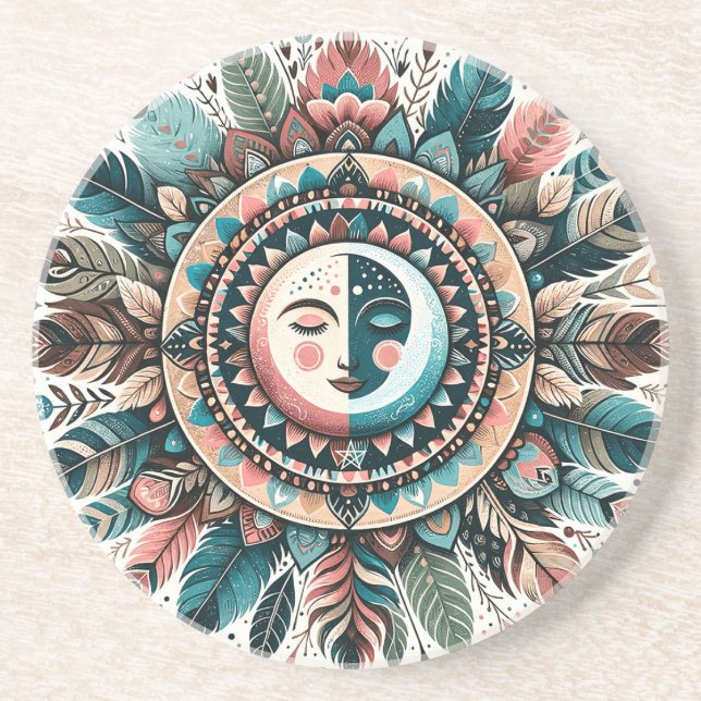 Erstelle Dein eigenes Boho-Celestial-Sonne-Mond-Ma Getränkeuntersetzer (Vorne)