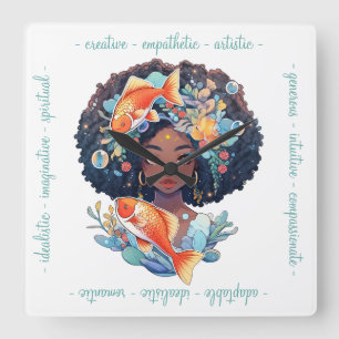 Erstelle Dein eigenes elegantes Schwarz-Weiß-Fisch Quadratische Wanduhr