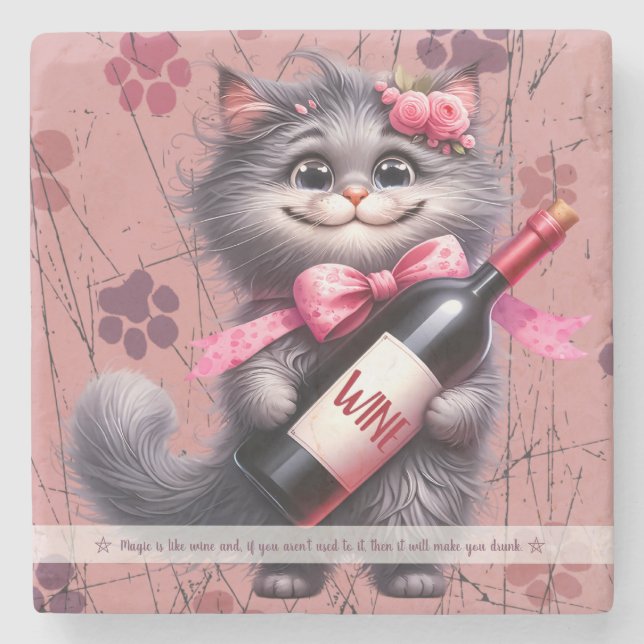 Erstelle Dein eigenes lustiges Ms Kitty Grey Kitte Steinuntersetzer (Vorderseite)