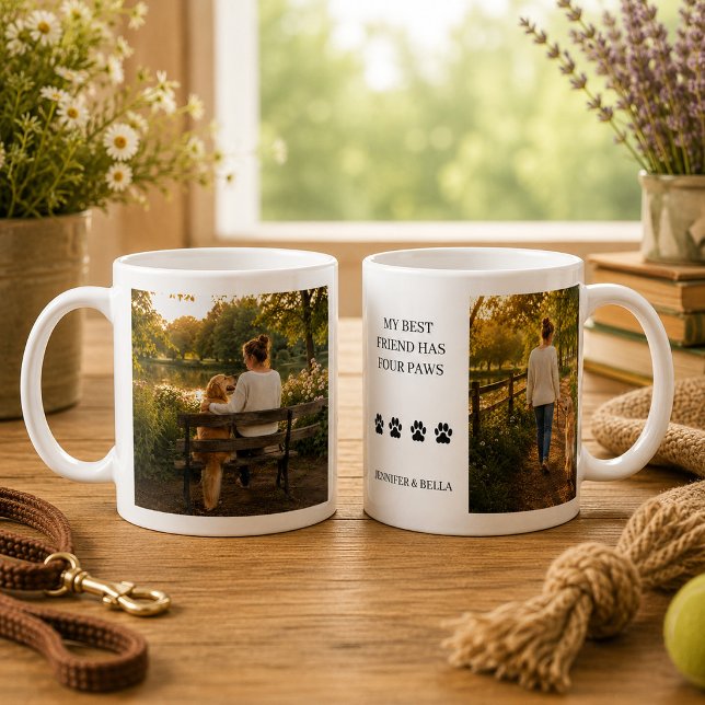 Erstelle dein eigenes Mein bester Freund hat vier  Kaffeetasse (Create your own My best friend has four paws photo Coffee Mug. You can add your own photos and names)