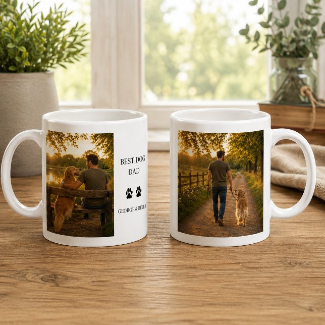 Erstelle dein eigenes monogrammiertes Foto vom bes Kaffeetasse (Create your own Best dog dad monogrammed photo Coffee Mug. You can add your own photos and names.)