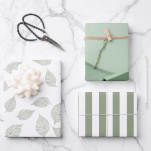 Erstelle Dein eigenes Salbeigrün-Weiß-Gestreiftes  Geschenkpapier Set