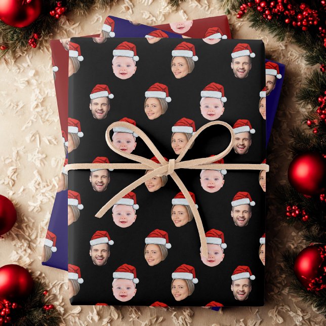 Erstelle Dein eigenes Santa-Hut-Gesicht 3 Foto Wei Geschenkpapier Set (Von Creator hochgeladen)