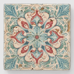 Erstelle Dein eigenes Vintage Teal Blau Rot Gold F Steinuntersetzer