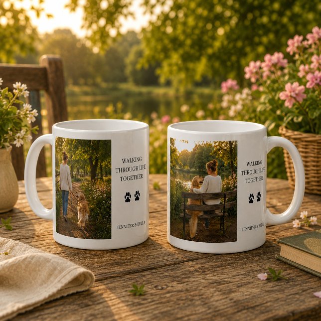 Erstelle dein eigenes Walking through life togethe Kaffeetasse (Create your own Walking through life togethe photo Coffee Mug. Very nice mug for dog lovers.)