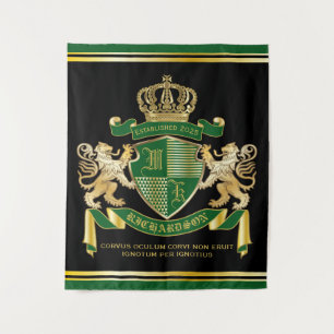 Erstelle Dein eigenes Wappen Grün Gold Löwe Emblem Wandteppich