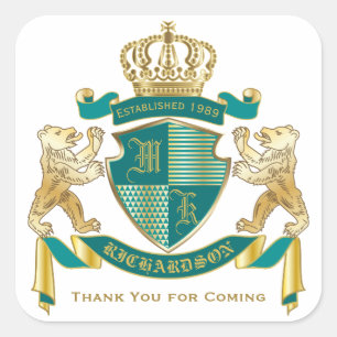 Erstelle Dein Eigenes Wappen Türkis Gold Bär Emble Quadratischer Aufkleber