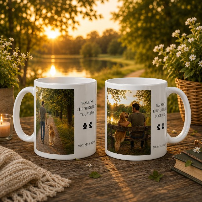 Erstelle dein eigenes Zusammen durchs Leben gehen Kaffeetasse (Create your own Walking through life togethe photo Coffee Mug. Very nice mug for dog lovers.)