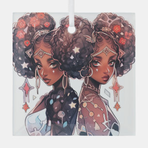 Erstelle deine eigene afroamerikanische Zwillingfr Ornament Aus Glas