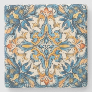 Erstelle deine eigene blaue gelbe orange Talavera Steinuntersetzer