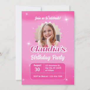 Erstelle deine eigene Foto-Pink-Girls-Birthday-Par Einladung