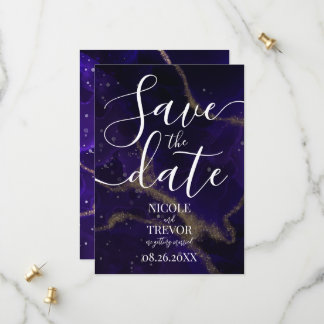 Erstelle deine eigene lila Goldader-Tinte Hochzeit Save The Date