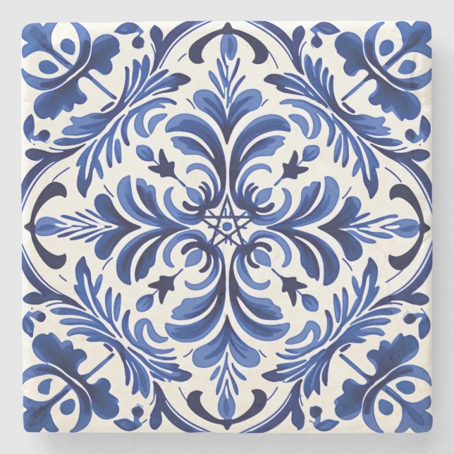 Erstelle deine eigene Mitternachtsblaue Talavera-B Steinuntersetzer (Vorderseite)