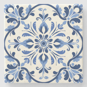 Erstelle deine eigene pulverbblaue Talavera-Blume Steinuntersetzer