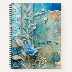 Erstelle deine eigene shabby chic blaue Rosen-Schm Notizbuch
