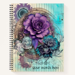 Erstelle deine eigene Teal-Lila-Floral-Shabby Notizbuch