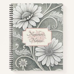 Erstelle deine eigene weiße Daisy Vintage-Blumen Notizbuch