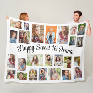Erstelle deine eigenen 25 Foto Happy Sweet 16  Fleecedecke