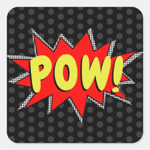 Erstelle deine eigenen Superhelden-Onomatopoetika! Quadratischer Aufkleber