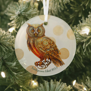 Erstelle deinen eigenen goldenen Steampunk-Uhu Ornament Aus Glas