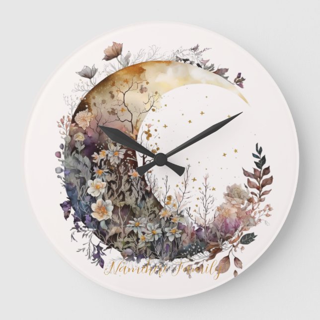 Erstelle deinen eigenen rustikalen Blumen-Halbmond Große Wanduhr (Vorderseite)