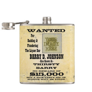 Erstelle ein personalisiertes Western-Wanted-Poste Flachmann