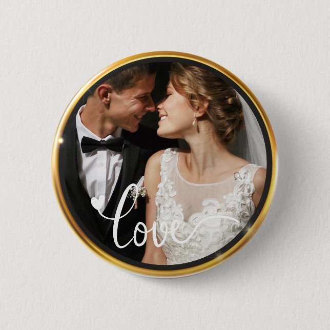 Erstelle es selbst Love Script Goldrahmen Foto Button (Vorderseite)