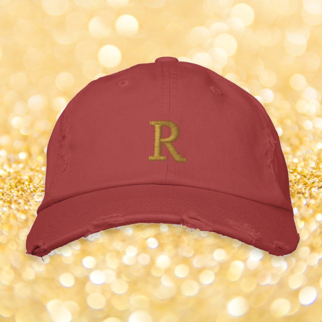 Erstellen benutzerdefinierter Monogramm Mens Mäuse Bestickte Baseballkappe (Create Custom Monogram Mens Womens Red Distressed Embroidered Baseball Cap)