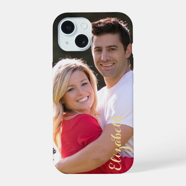 Erstellen eines benutzerdefinierten Foto Text Stil iPhone 15 Hülle (Rückseite)