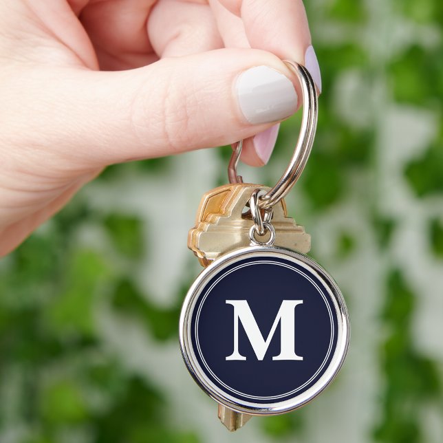 Erstellen eines benutzerdefinierten Navy Blue Mono Schlüsselanhänger (Create Custom Navy Blue White Monogram Keychain)