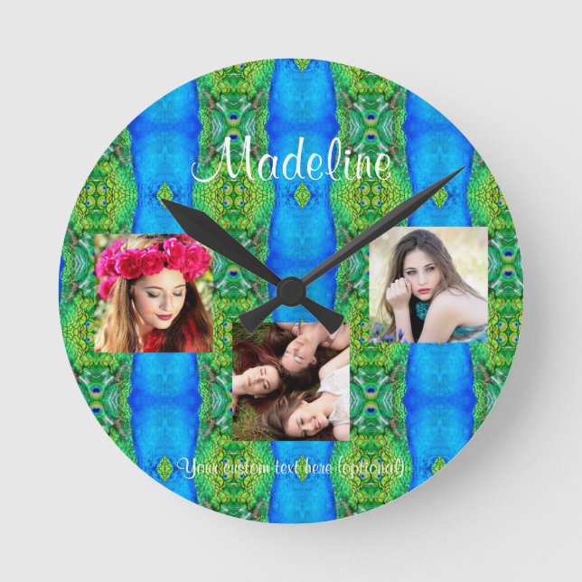 Erstellen eines benutzerdefinierten Pfauendesigns  Runde Wanduhr (Vorderseite)