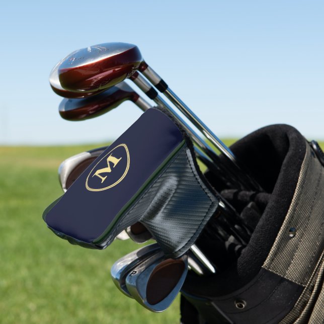 Erstellen Personalisierter Navy Blue Gold Monogram Golf Headcover (In Situ)