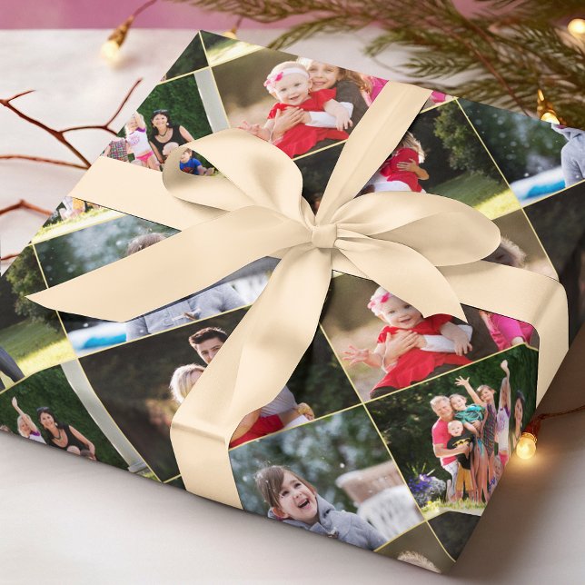 Erstellen Sie 5 Foto Collage Geburtstag Weihnachts Geschenkpapier (Create Custom 6 Photo Collage Red Gold Christmas Wrapping Paper)